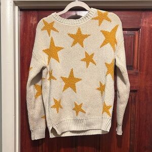 Marled Cream Crewneck Sweater with Yellow Star Pattern